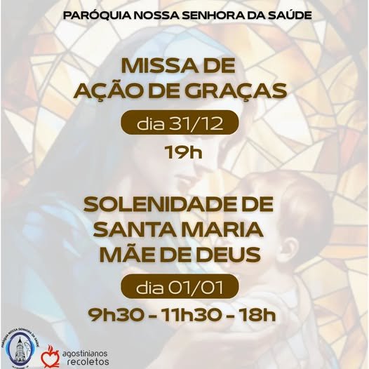 Celebrações nos dias 31/12 e 1º de janeiro de 2026