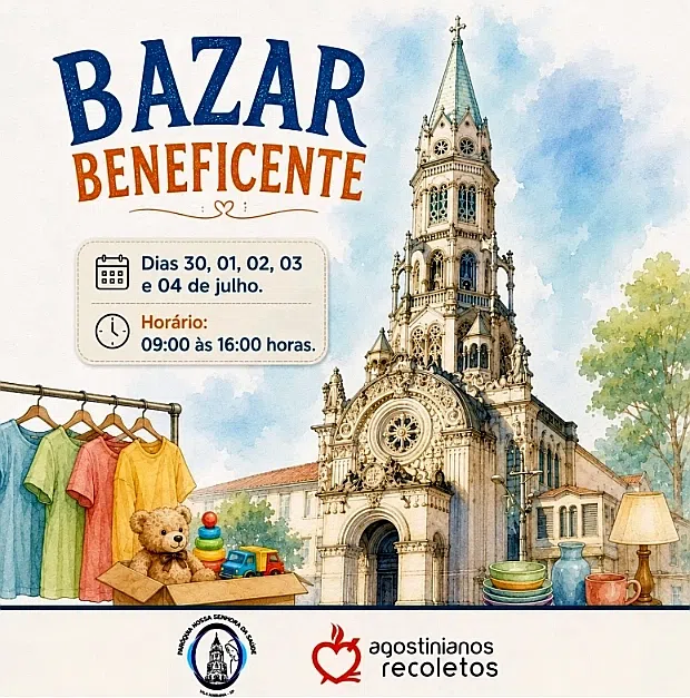 Bazar beneficente dias 30/06, 01, 02, 03 e 04/07/2026