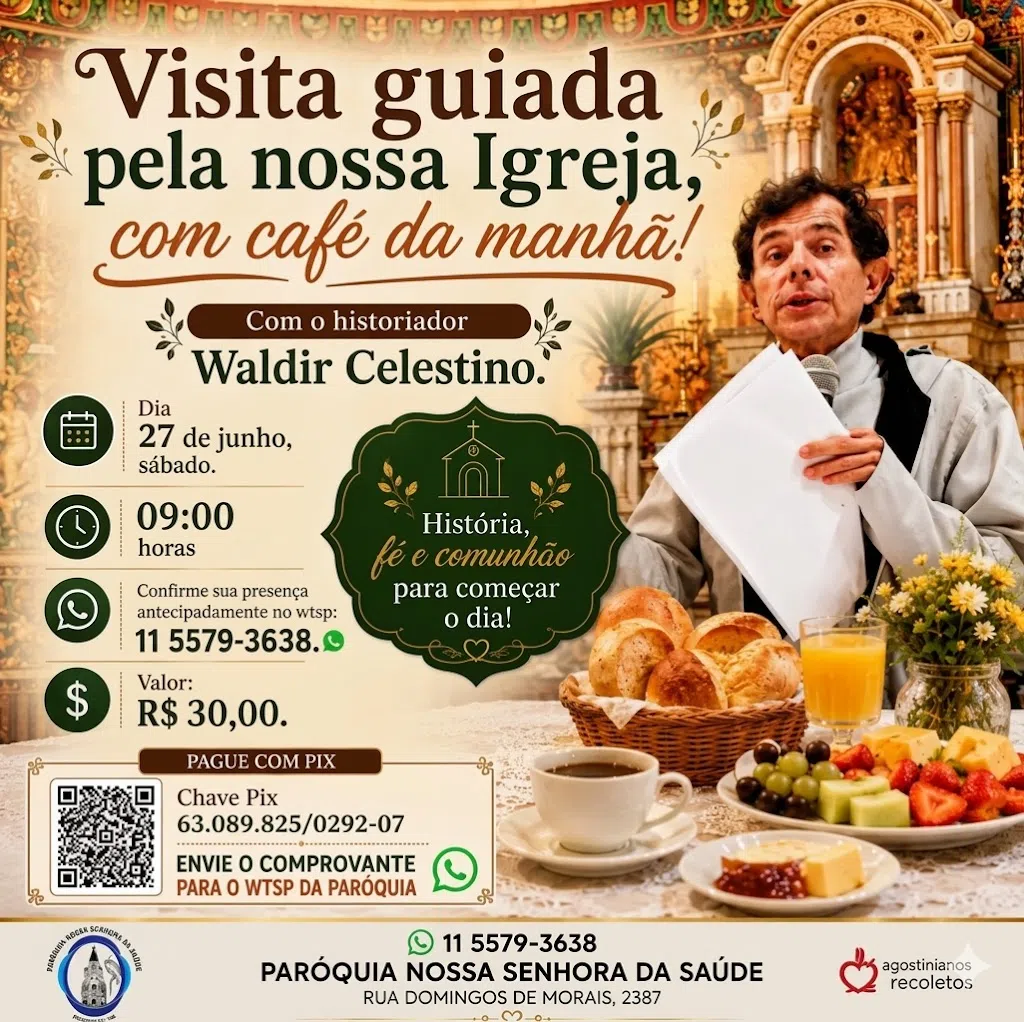 Visita guiada pela nossa igreja com café da manhã!
