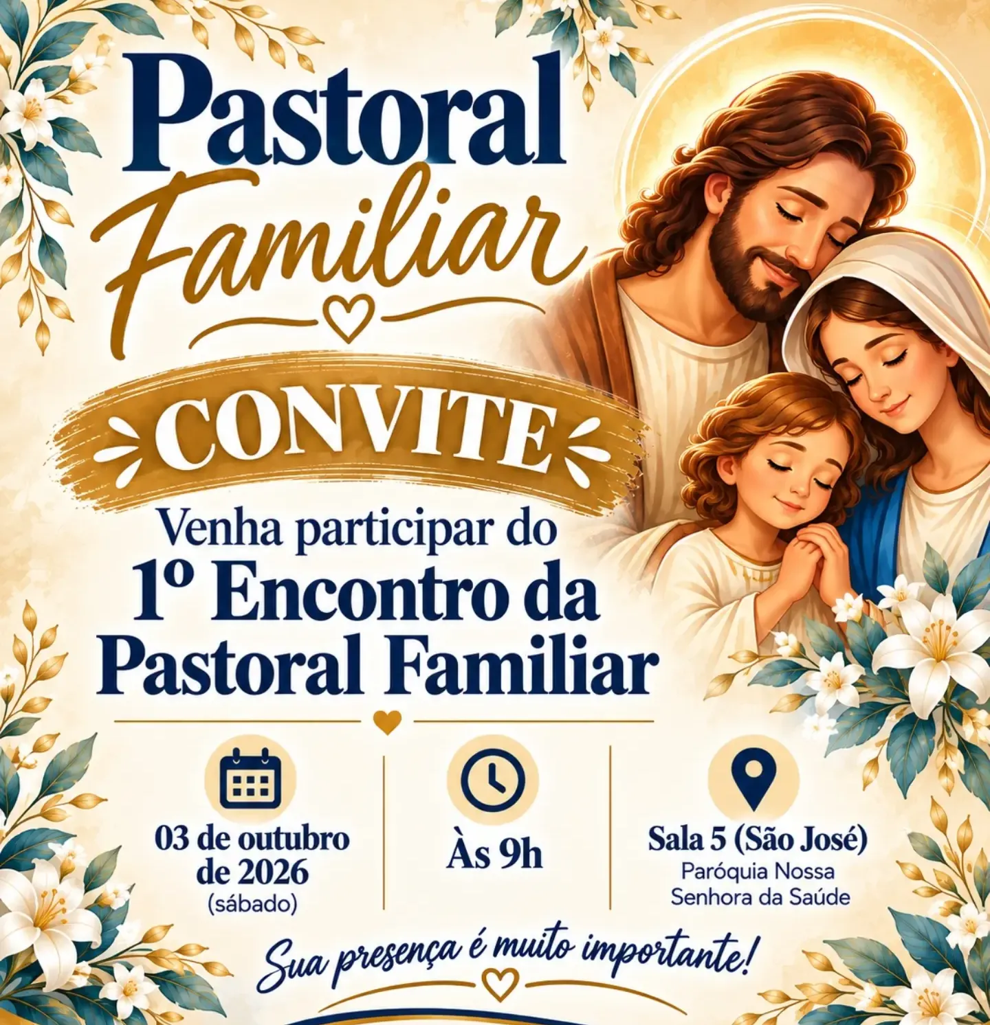 Participe do 1º Encontro da Pastoral Familiar na Paróquia Nossa Senhora da Saúde